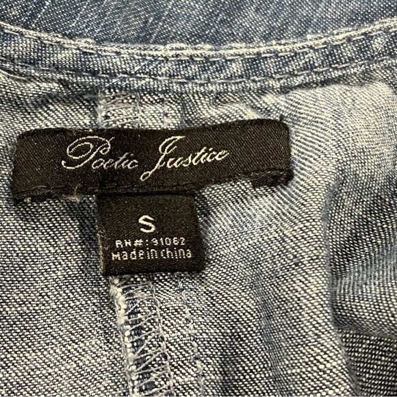 Poetic Justice denim fake wrap sleeveless short romper - Picture 8 of 12